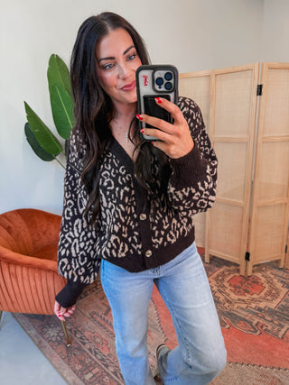 Paige Leopard Cardigan-Brown