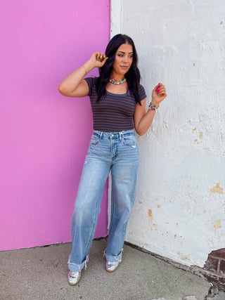 Jada High Rise Cuffed Wide Leg Denim