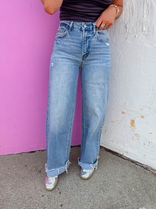 Jada High Rise Cuffed Wide Leg Denim