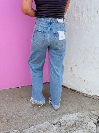 Jada High Rise Cuffed Wide Leg Denim