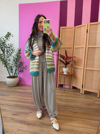 Gemma Striped Cardigan-Green Mix