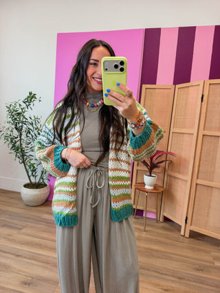 Gemma Striped Cardigan-Green Mix