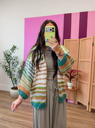 Gemma Striped Cardigan-Green Mix