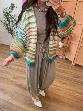 Gemma Striped Cardigan-Green Mix