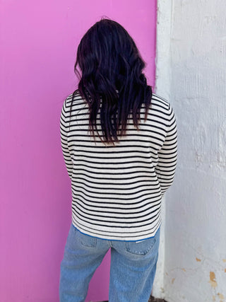 Kristin Striped Cardigan-Ivory/Blue