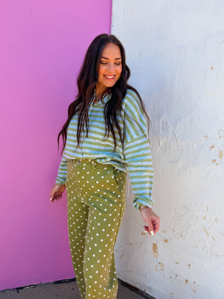 Ria Striped Cardigan-Matcha