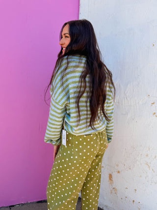 Ria Striped Cardigan-Matcha