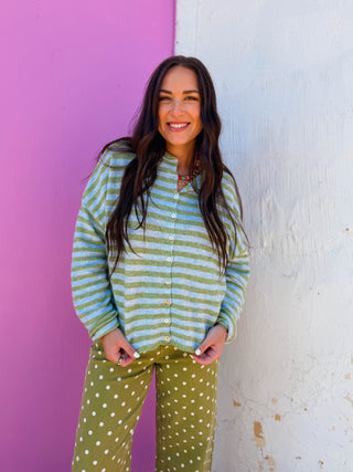 Ria Striped Cardigan-Matcha