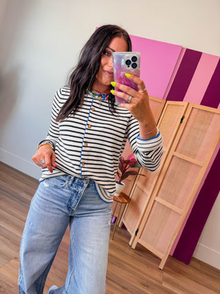 Kristin Striped Cardigan-Ivory/Blue