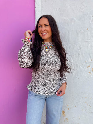 Ana Leopard Top-White