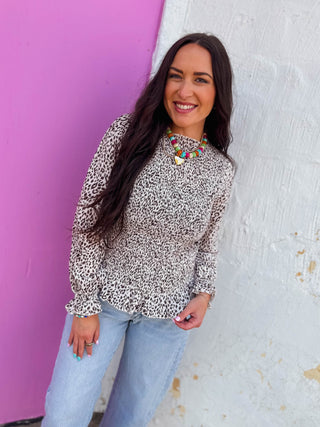 Ana Leopard Top-White