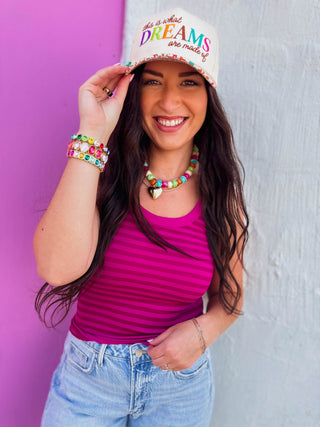 Cool Girl Striped Tank-Festival Pink
