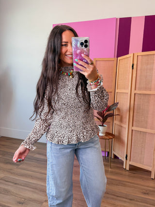 Ana Leopard Top-White