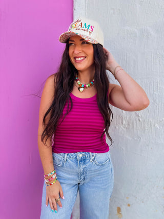Cool Girl Striped Tank-Festival Pink