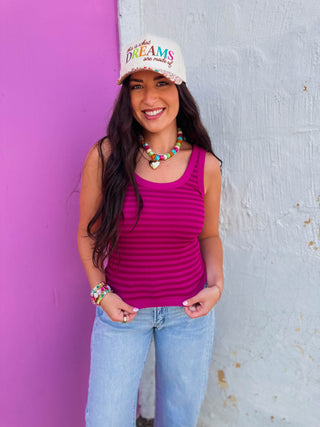 Cool Girl Striped Tank-Festival Pink