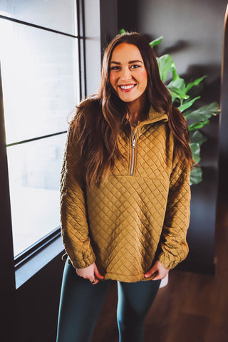 Jess Half Zip Pullover-Moss