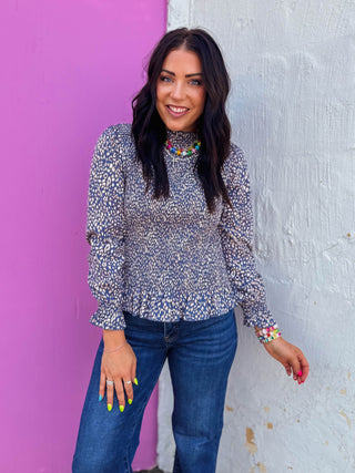 Ana Leopard Top-Blue