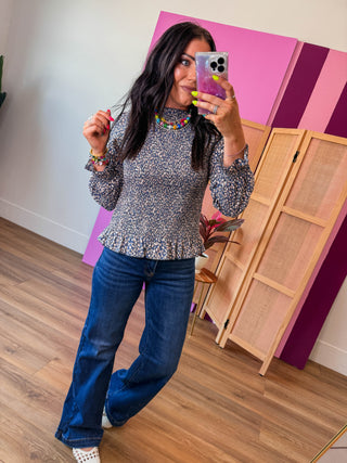 Ana Leopard Top-Blue