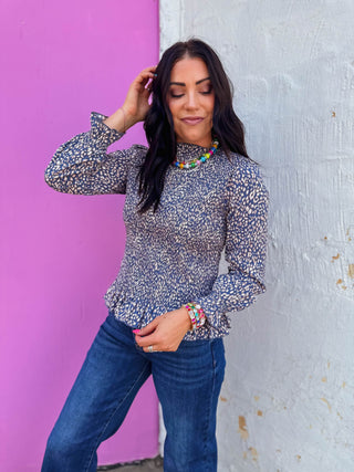 Ana Leopard Top-Blue