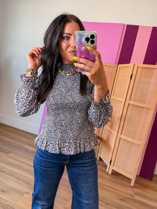 Ana Leopard Top-Blue