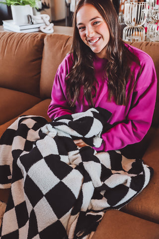 Checkered Throw Blanket-Black