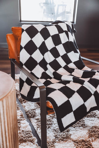 Checkered Throw Blanket-Black