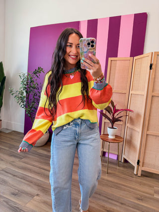 Taryn Color Block Sweater-Yellow/Coral