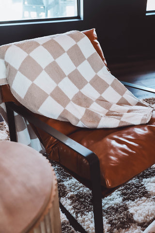 Checkered Throw Blanket-Beige