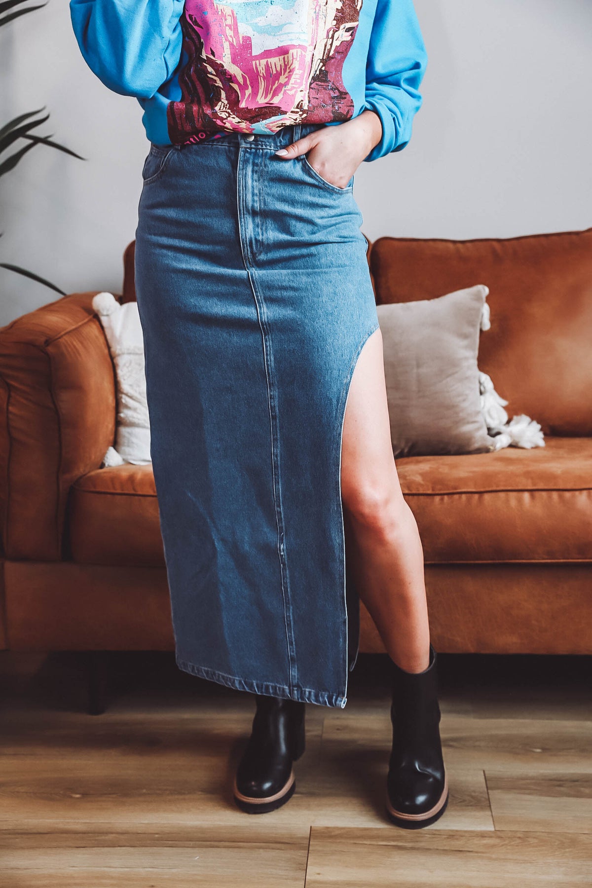 Ava Denim Midi Skirt