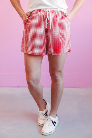 Charlotte Gingham Shorts-Red