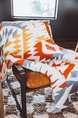 Aztec Pattern Throw Blanket-Orange Mix