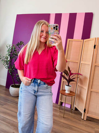 Jory Striped Top-Fuchsia