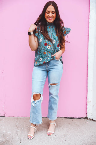 Joni Floral Top-Teal