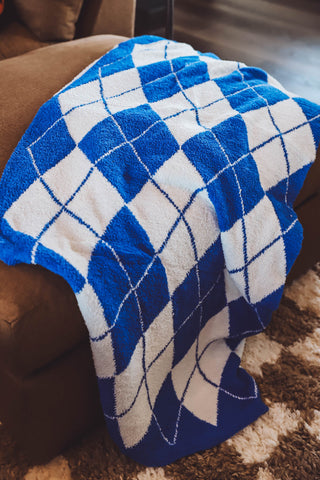 Argyle Throw Blanket-Blue