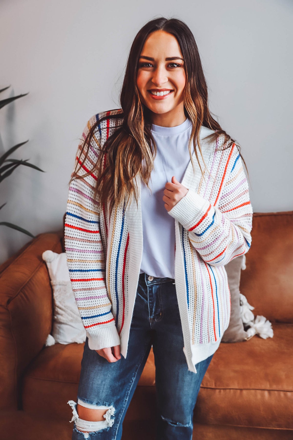 Taryn Striped Cardigan-Extended Sizes