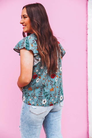 Joni Floral Top-Teal