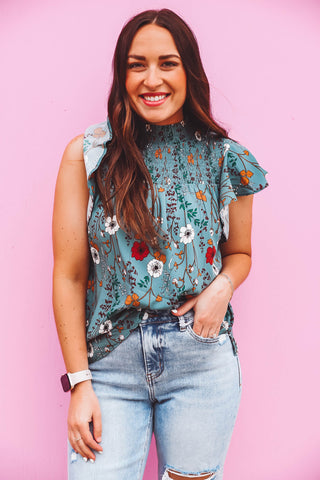 Joni Floral Top-Teal