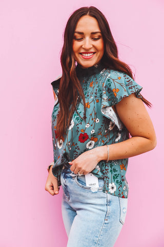 Joni Floral Top-Teal