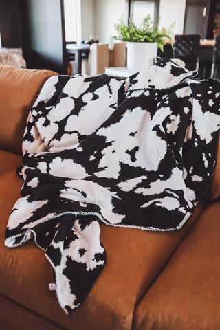 Cow Print Throw Blanket-Black