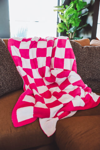 Checkered Throw Blanket-Fuchsia