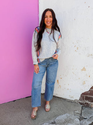 Rainbow Row Sweater-H. Grey