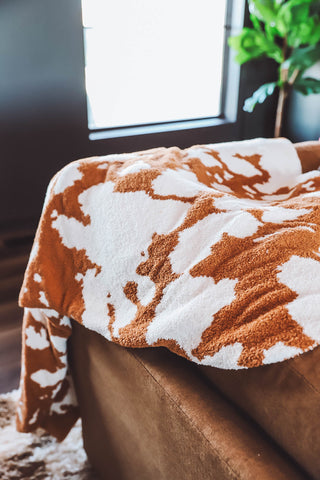 Cow Print Throw Blanket-Brown