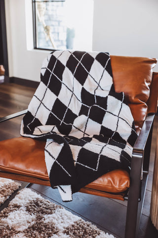 Argyle Throw Blanket-Black