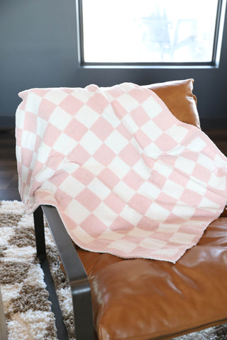 Kids Checkered Throw Blanket-Pink