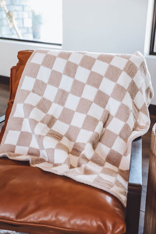 Kids Checkered Throw Blanket-Beige