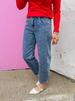 Remi Polka Dot Embroidered Barrel Denim