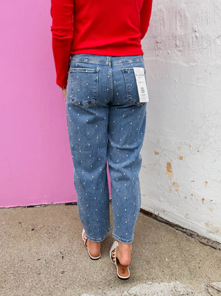 Remi Polka Dot Embroidered Barrel Denim