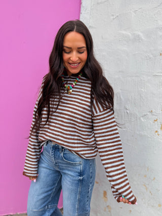 Elsie Striped Henley Sweater