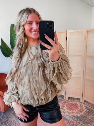 Gianna Ruffle Top-Tan