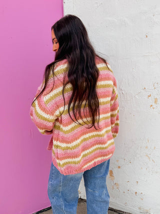 Blaine Striped Cardigan-Rose/Matcha/Pink
